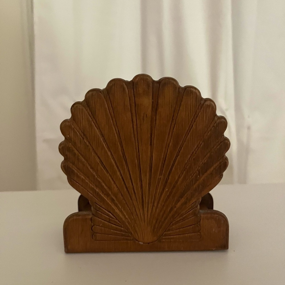 Vintage Wooden Seashell Napkin Holder